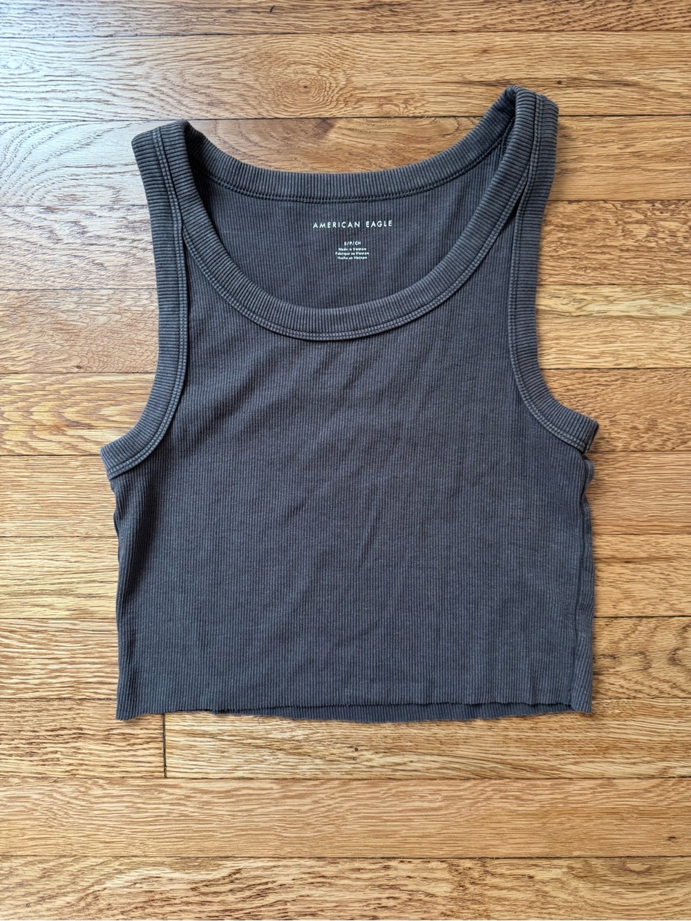 American Eagle Outfitters Dark Gray Ribbed Cropped Tank, Size Small